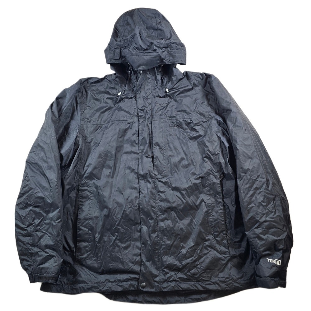 LL Bean TEK Rain Jacket Mens 2XL Black Nylon Fleece Lined Waterproof Hooded